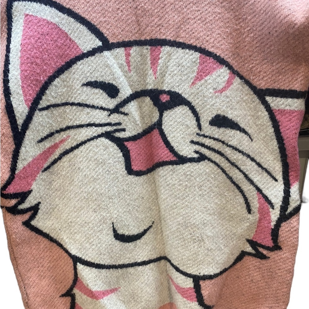 Vintage Pink & Black Happy Cat Face Butt Cozy Crewneck Knit Sweater Medium - Picture 3 of 5